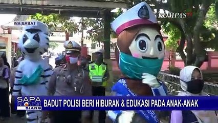 Badut Polisi Datang Hibur dan Edukasi Anak-Anak Agar Betah di Rumah