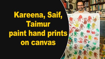 Kareena, Saif, Taimur paint hand prints on canvas
