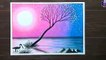 Easy trick a beautiful purple moonlight scenery drawing ||oil pastel tutorial  step by step