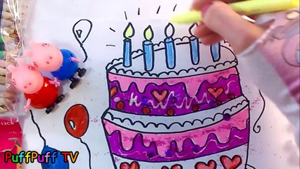 Happy Birthday Cake Coloring and Drawing for Kids, Coloring Peppa Pig Birthday Party