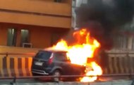 Bihar: A moving car catches fire over a flyover in Patna