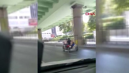 ŞİŞLİ'DE İLGİNÇ MOTOSİKLET YOLCULUĞU KAMERADA