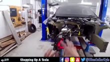 Blue Collar Kyle with Tesla Model S, collision repair with Celette car frame machine