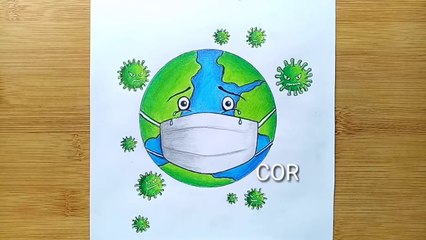 Drawing of Coronavirus - Save Earth from Corona Virus -Awareness Safety Poster