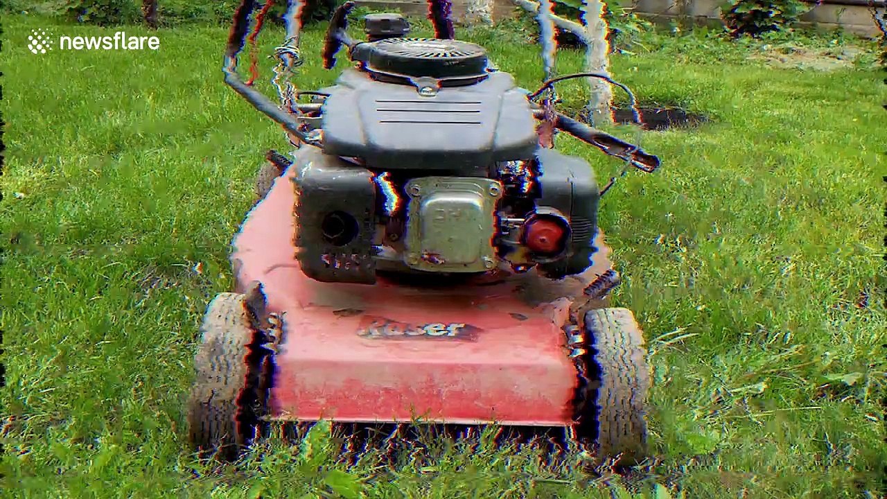 Old rusty lawnmower is restored to former glory in satisfying footage