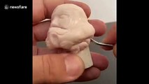 UK sculptor creates miniature Star Wars Stormtrooper helmet using oven bake clay