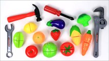 Learn colors names of fruits vegetables toy velcro cutting food tools esl