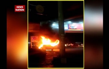 Car catches fire near Akshardham in Delhi