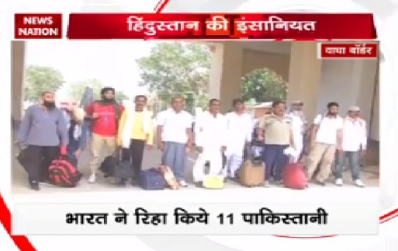 Pakistani prisoners get released at Wagah border on Monday