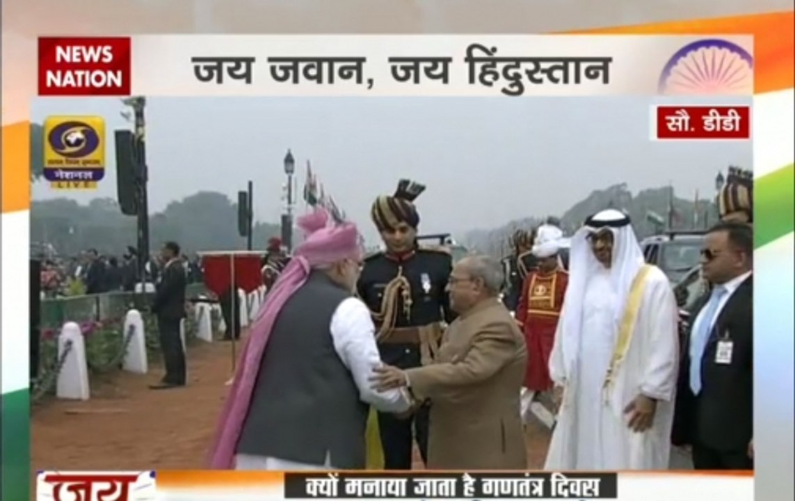 President Pranab Mukherjee arrives with Chief Guest Abu Dhabi Crown Prince to 68th Republic Day