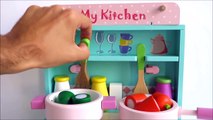 Wooden toy kitchen cooking velcro cutting vegetables baking chocolate strawberry wood toy cake