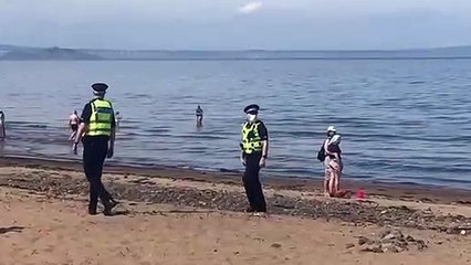 Police patrol Portobello Beach on the hottest day of the year