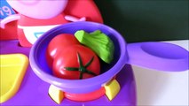 Peppa Pig toy kitchen cooking velcro cutting food learn names of foods