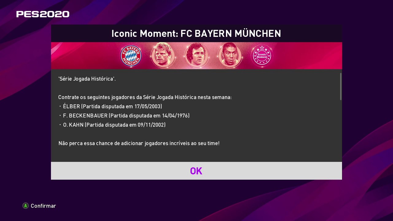eFootball PES2020 - Detalhes da atualização semanal 21.05.2020 e ícones do Bayern de Munique