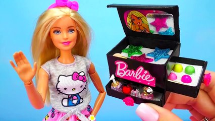 DIY Makeup Box for Barbie Doll - Lipstick, shiny eye shadow, nail polishes and accessories