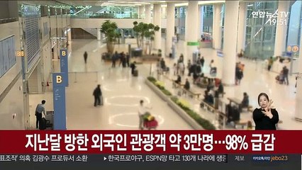 지난달 방한 외국인 관광객 약 3만명…98% 급감