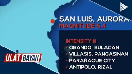 5.4 magnitude na lindol, tumama sa Aurora