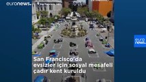 Covid-19: San Francisco'da şehrin ortasına evsizler için sosyal mesafeli çadır kent kuruldu