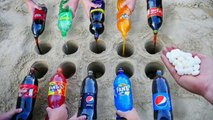 Experiment: Coca Cola, Fanta, Sprite, and other Sodas vs Mentos in different Holes Underground