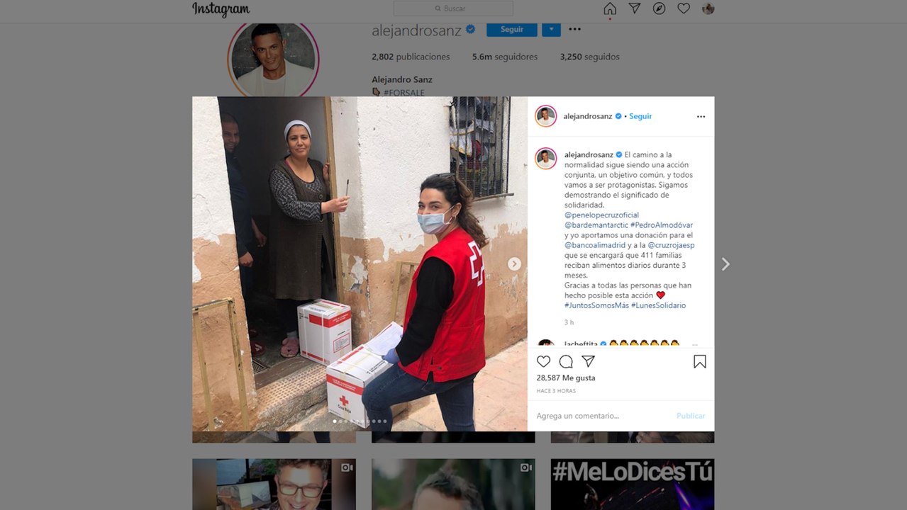 Penélope Cruz, Bardem, Almodóvar y Sanz darán de comer a 411 familias