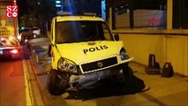 Sancaktepe’de korkutan kaza; Polis aracı yan yattı