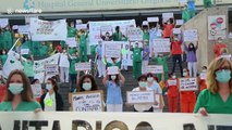 Spanish health workers protest against lack of protective equipment and staff shortages