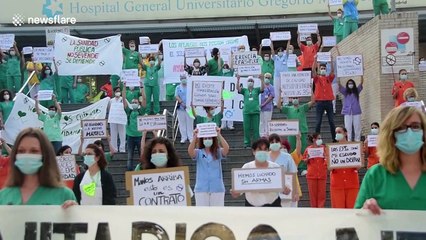 Spanish health workers protest against lack of protective equipment and staff shortages