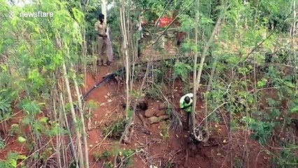 South Indian firefighters rescue stray dog that fell into 40-foot-well