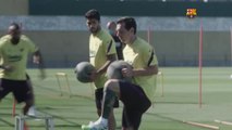 Setién y su equipo ya lucen las nuevas mascarillas del Barça