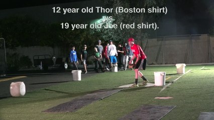 12 year old Thor vs. 19 year old Joe fielding contest with Fungo Man