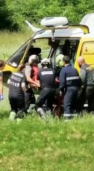 Traslado de un trabajador herido en helicóptero al CHN