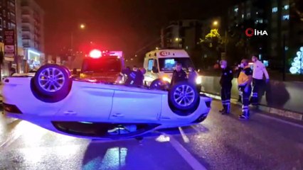 Takla atan otomobilden burnu kanamadan çıktı