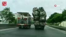 İstanbul’da yük sınırını aşan kamyonetin tehlikeli yolculuğu kamerada
