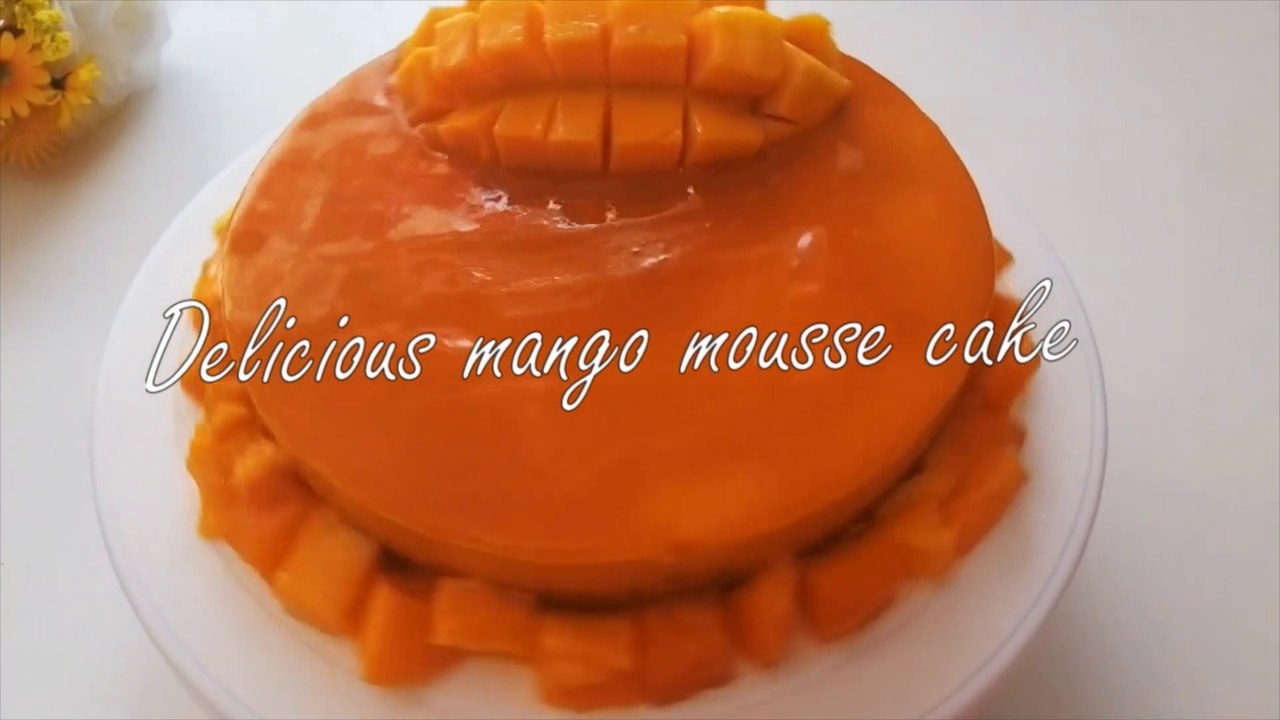 Mango mousse cake no gelatin no egg  no bake mango cake recipe