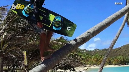 Flying High! A Kitesurfer Launched Himself from a Coconut Tree