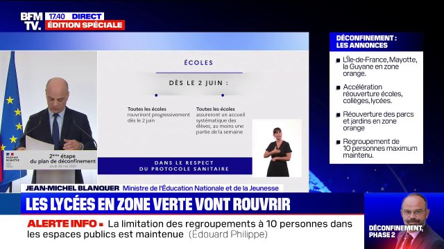 Jean-Michel Blanquer: À partir du 2 juin, toutes les écoles seront ouvertes