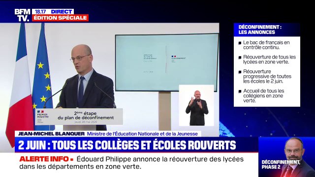 Jean-Michel Blanquer: Il y a eu du décrochage scolaire pendant le confinement, (...) environ 500.000 élèves