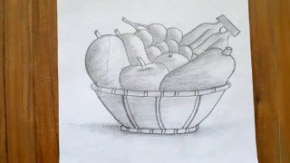 How to draw a Fruit Basket Step by step with Pencil