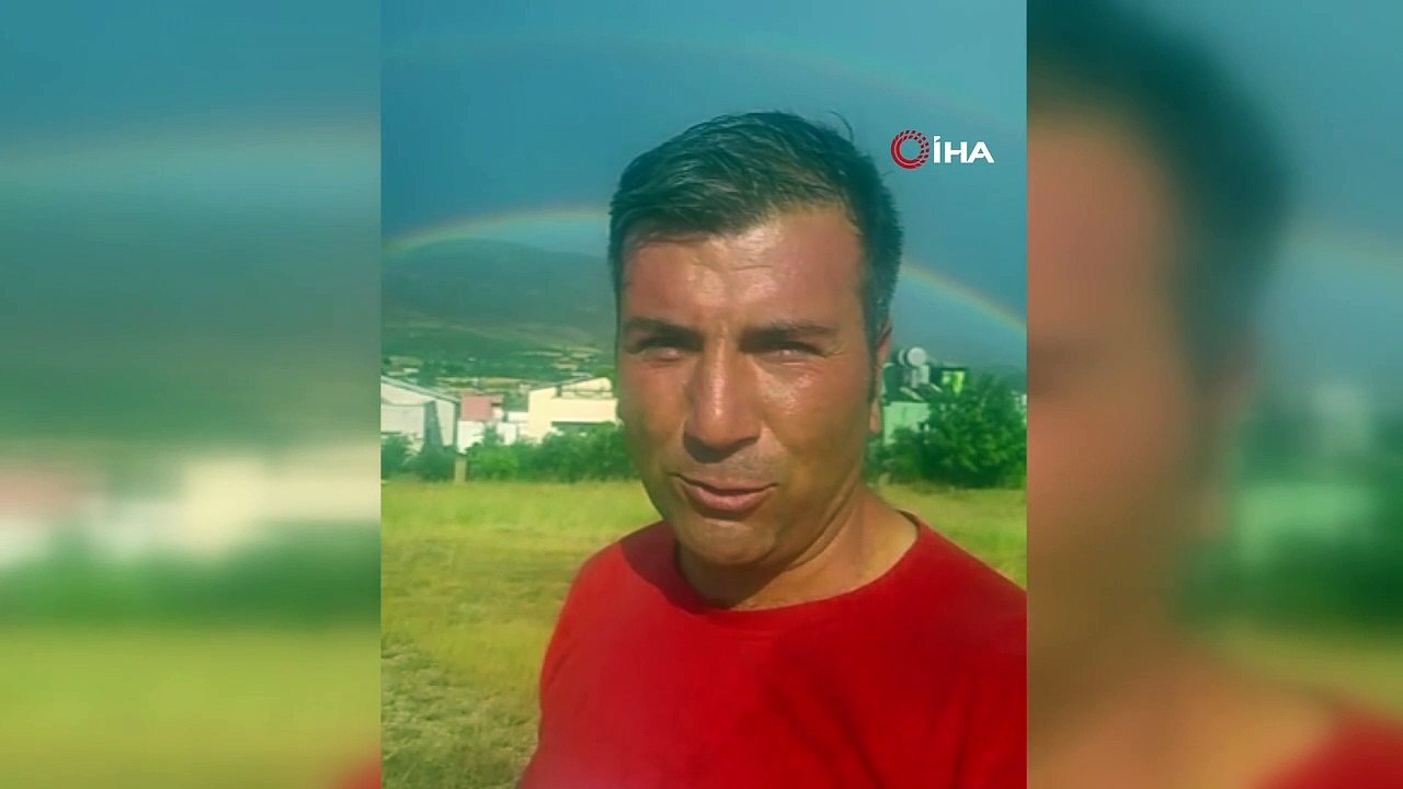 Yağmur sonrası oluşan gökkuşağı şaşırttı...Çift görünümlü gökkuşağını  adeta bir spiker gibi anlattı