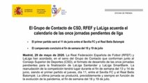 LaLiga se reanudará el 11 de junio con el Sevilla-Betis