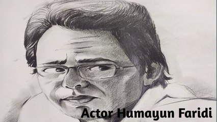 Actor Humayun Faridi portrait sketch by mobile photo step by step