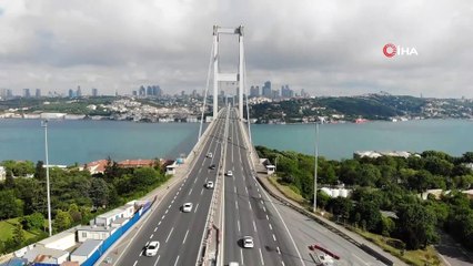 Kısıtlama sonrası boş kalan 15 Temmuz Şehitler Köprüsü havadan görüntülendi