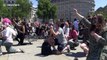 Black Lives Matter protesters kneel in Trafalgar Square in honour of George Floyd