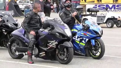 Turbo Hayabusa vs Nitro GSXR - 604 Street Legit motorbikes drag racing.