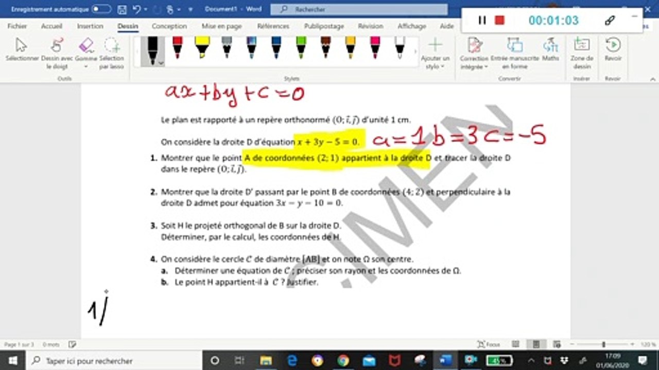 Première -Exercice E3C : géométrie du plan - Partie 1