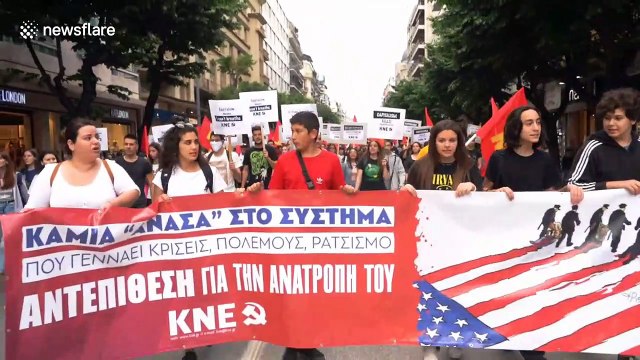 Black Balloons outside US consulate in Greece on I Can't Breathe protest in memory of George Floyd