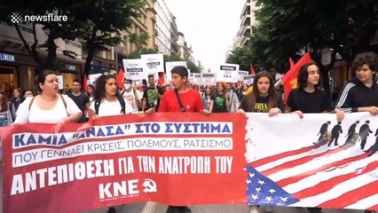 Black Balloons outside US consulate in Greece on "I Can't Breathe" protest in memory of George Floyd