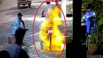 Bike catches fire during sanitization