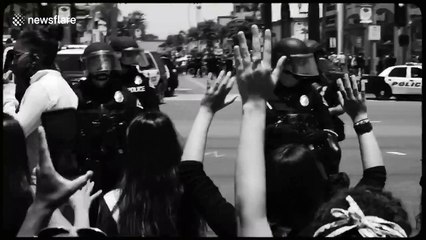 Artistic montage demonstrates peaceful protest in Huntington Beach