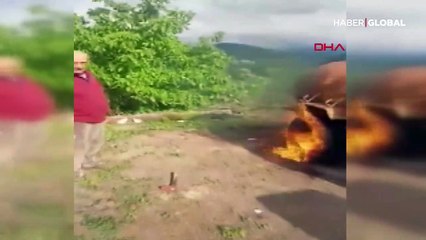 Benzin döküp tankerin lastiğini ateşe verdi